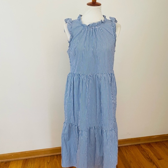 J. Crew Seersucker Striped Sleeveless Midi Sundress - Picture 2 of 8